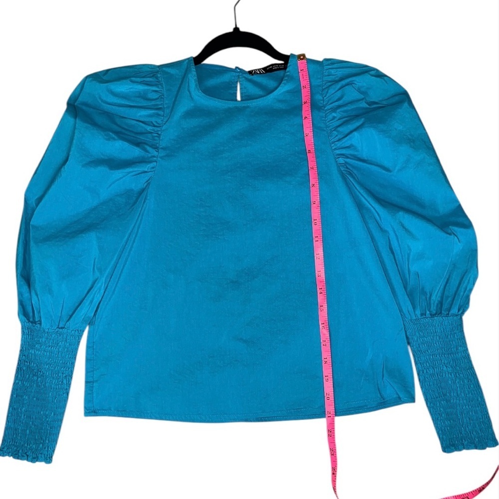 Zara Puff Sleeve Blouse Turquoise Size XS - Picture 5 of 6